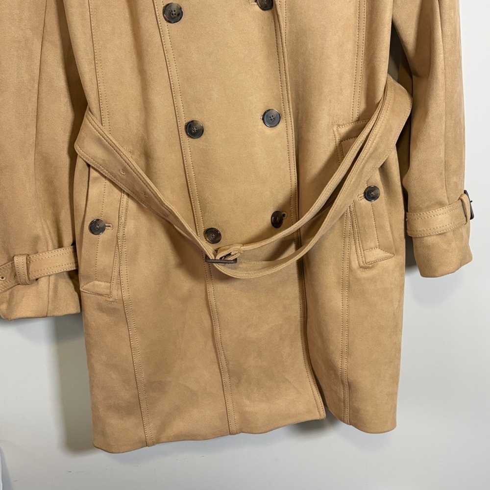 Banana Republic Classic Trench Suede Coat Tan Brown Belt Pockets Sz L - Picture 5 of 13